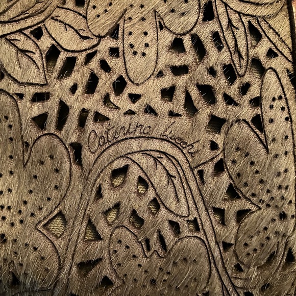 Brown Laser Cut Calf Hair Floral Patterned Tote Bag with Leather Handles - Picture 4 of 6